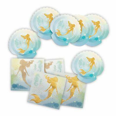 sirene assiettes fete serviette dore brillant coque
