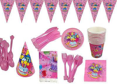 vaisselle jetable 72 pieces rose fete enfants