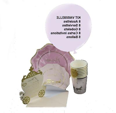 vaisselle jetable 8 pers cartes invitationstheme princesse