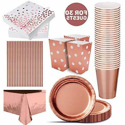 vaisselle jetable or rose anniversaire nappe assiettes