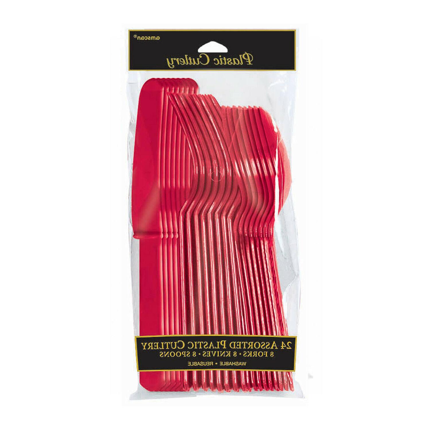 varies plastique couverts 24 pieces fete vaisselle