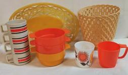 Lot Camping Vintage Melamin&eacute; Bols Tasses Corbeilles
