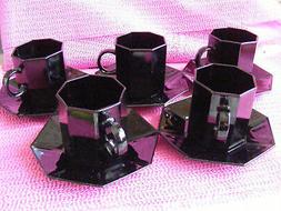 Lot de 5 tasses & s/tasses Arcopal Noires octogonales 20 cls