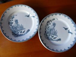 lot de 7 anciennes assiettes  faience bleue d&eacute;cors jardin p