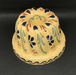 Moule A Kouglof Beige Vert Bleu 17cm Fleurs Terre Cuite Vern