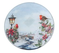Neuf Hiver Robin No&euml;l Sc&egrave;ne Verre Plaque Bougie Ou Table C