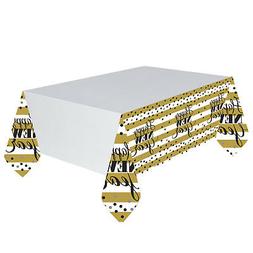 New Year Party Plastic Tablecover Black & Gold Tableware