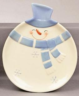 C&eacute;ramique Bleu & Blanc Bonhomme De Neige Plaque Neuf