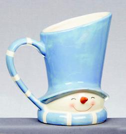 C&eacute;ramique Bleu & Blanc Bonhomme De Neige Cruche Neuf