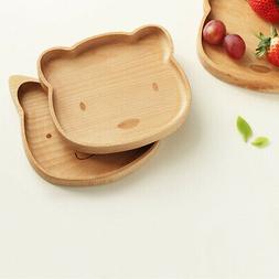 Paire Assiette en Bois Ustensile Plat Service Forme Chat pr 