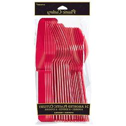 Amscan Party Perfect Vibrant Plastic Cutlery Set , Apple Red