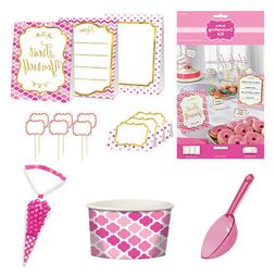 Rose Buffet Anniversaire F&ecirc;te Vaisselle, Bandeaux, Ballons 