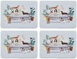 Set De 4 Bleu Pastel Curieux Chiens Design Set de Table D&icirc;n
