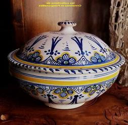 SOUPIERE DE COLLECTION EN CERAMIQUE DECORS PEINTS A LA MAIN*