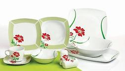 Service De Table/service 40tlg Carr&eacute; Blanc Avec Motif Pour 