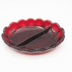 Vintage Rubis Rouge Verre Divis&eacute; Candy Plat
