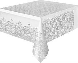 Unique 54" X 108" White Lace Disposable Plastic Tablecover R